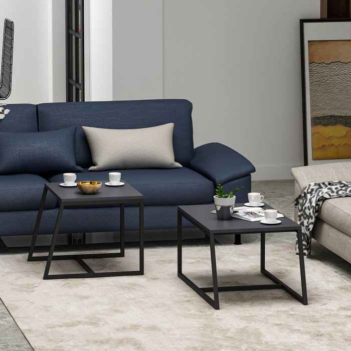 Hanah Home Mesa de Centro Antracita con Estantes Hanah Home Mesa de Centro Antracita con Estantes
